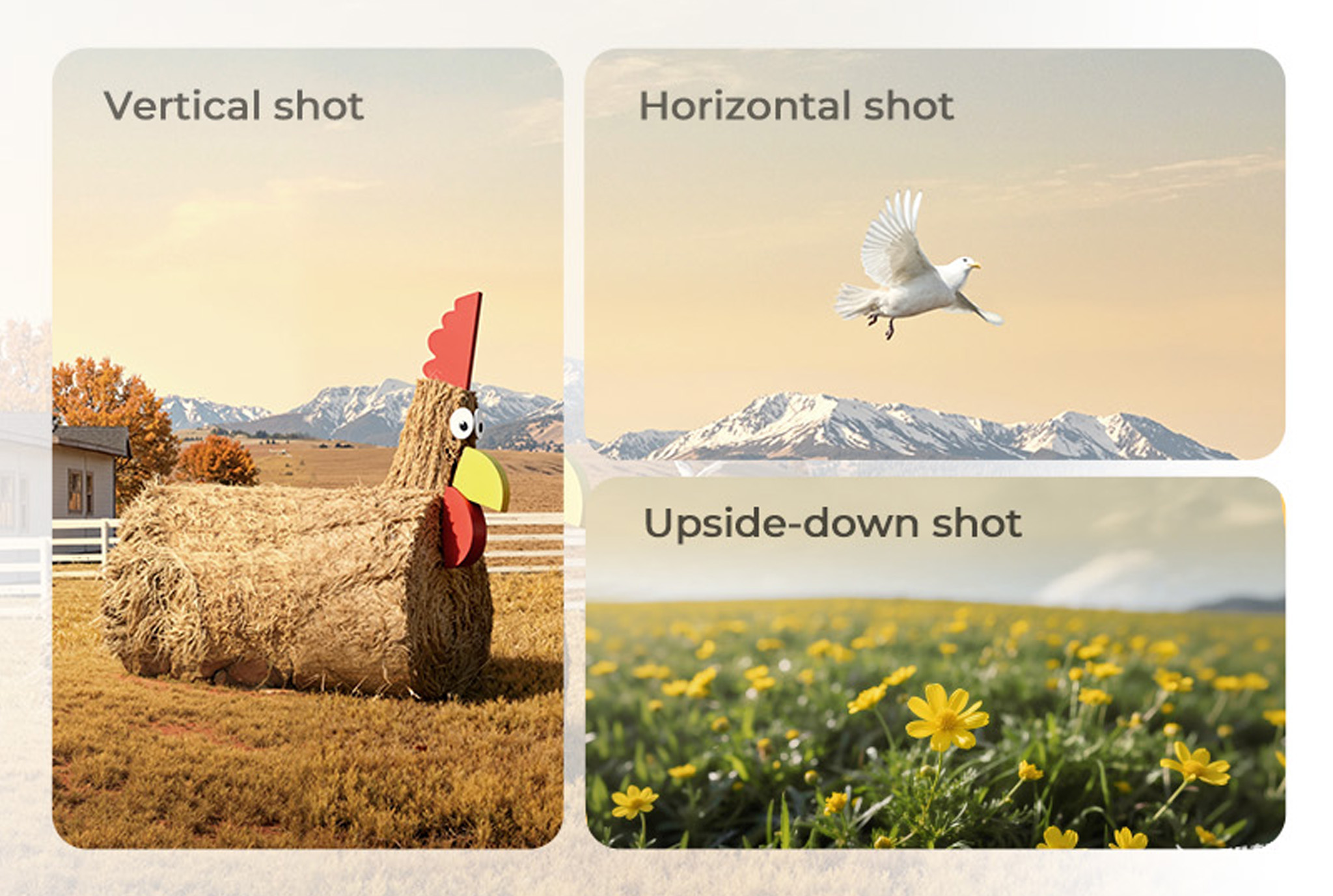 Možnosti horizontálního, vertikálního a obráceného fotografování